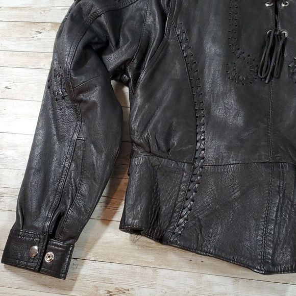 Vintage Leather Protech Cropped Laced Braided Woven Studded Biker Moto Jacket‎ 8 - Picture 14 of 16